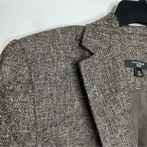 Ann Taylor brown tweed skirt suit set wool blend size 12 8 petite - Picture 4 of 13